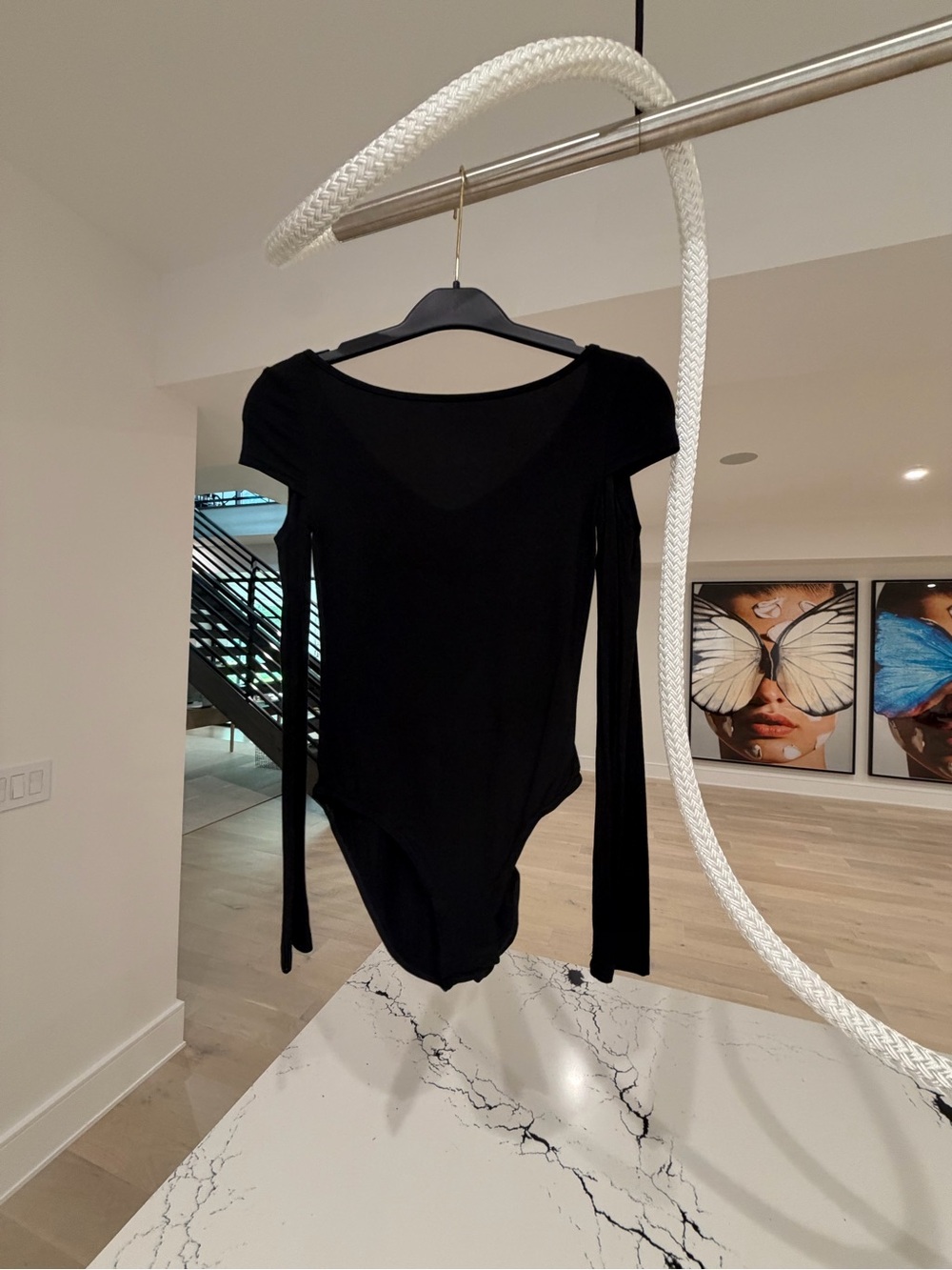 Maje Black Long-Sleeve Scoop Neck Bodysuit new with tags